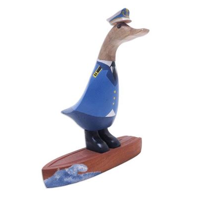 Alternate image for Bamboo and Teak Wood Duck Sculpture in a Captain Suit Captain Duck