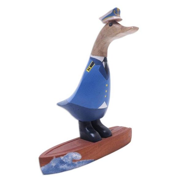 Alternate image for Bamboo and Teak Wood Duck Sculpture in a Captain Suit Captain Duck