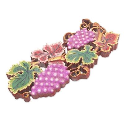 Alternate image for Artisan Made Grape Vine Suar Wood Relief Panel from Bali Garden of Viticulture
