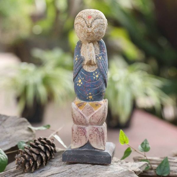 Alternate image for Hand-Carved and Hand-Painted Wood Sculpture of Monk Praying The Monk