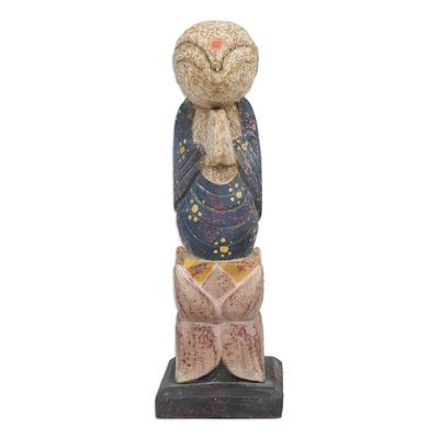 Alternate image for Hand-Carved and Hand-Painted Wood Sculpture of Monk Praying The Monk