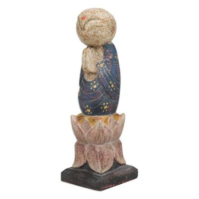 Alternate image for Hand-Carved and Hand-Painted Wood Sculpture of Monk Praying The Monk