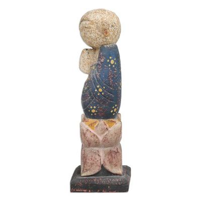 Alternate image for Hand-Carved and Hand-Painted Wood Sculpture of Monk Praying The Monk