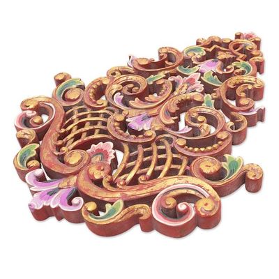 Alternate image for Artisan Carved Suar Wood Wall Relief Panel from Bali Aesthetic Kayonan