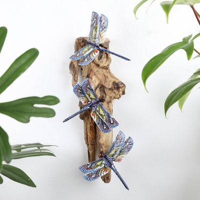 Alternate image for Painted Gamal and Jempinis Wood Dragonfly Wall Sculpture Fairy-tale Dragonfly