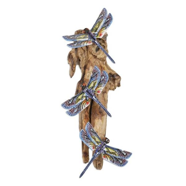 Alternate image for Painted Gamal and Jempinis Wood Dragonfly Wall Sculpture Fairy-tale Dragonfly