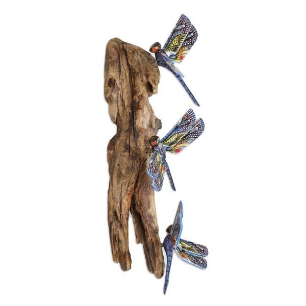Alternate image for Painted Gamal and Jempinis Wood Dragonfly Wall Sculpture Fairy-tale Dragonfly