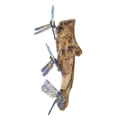 Alternate image for Painted Gamal and Jempinis Wood Dragonfly Wall Sculpture Fairy-tale Dragonfly