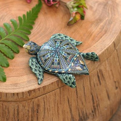 Alternate image for Polymer Clay Sea Turtle Sculpture 2.6 inch from Bali Vibrant Sea Turtle