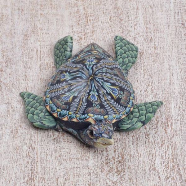 Alternate image for Polymer Clay Sea Turtle Sculpture 2.6 inch from Bali Vibrant Sea Turtle