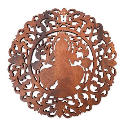 Alternate image for Brown Suar Wood Leafy Relief Panel of Sage Ganesha Ganeshas Wisdom