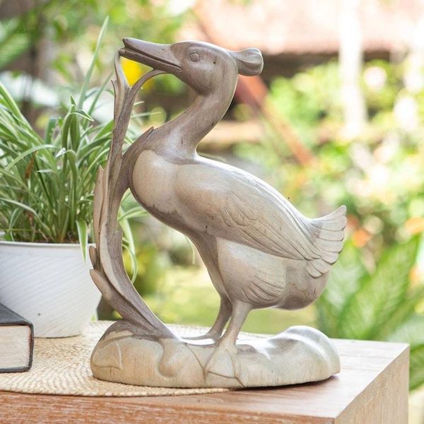 Alternate image for Hibiscus Wood Sculpture of a Wild Duck in its Environment A Ducks Domain