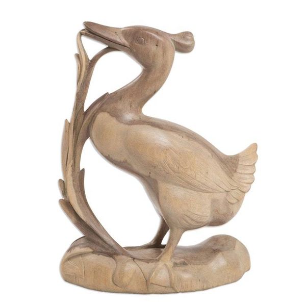 Alternate image for Hibiscus Wood Sculpture of a Wild Duck in its Environment A Ducks Domain