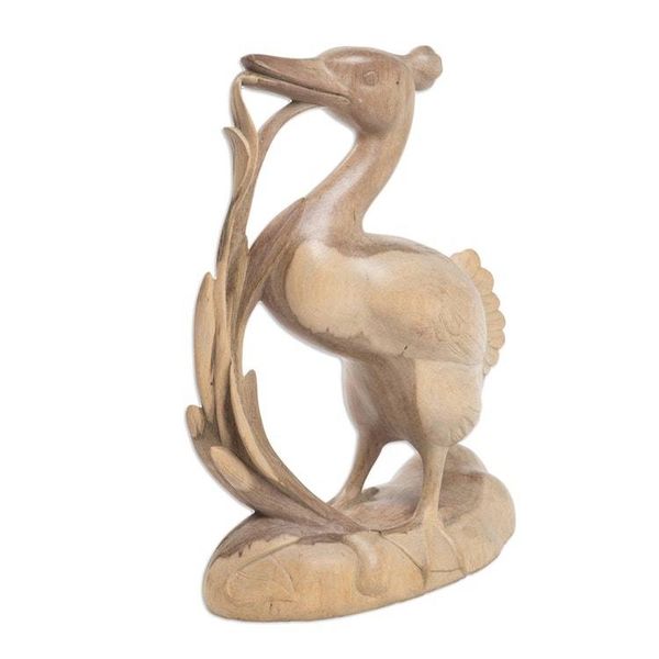 Alternate image for Hibiscus Wood Sculpture of a Wild Duck in its Environment A Ducks Domain