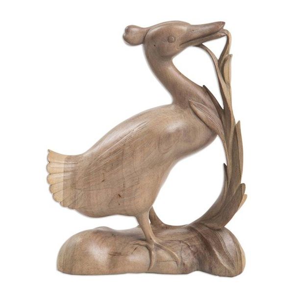 Alternate image for Hibiscus Wood Sculpture of a Wild Duck in its Environment A Ducks Domain