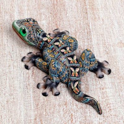 Alternate image for Handcrafted Polymer Clay Gecko Sculpture 5.5 Inch Lively Gecko
