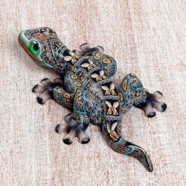 Alternate image for Handcrafted Polymer Clay Gecko Sculpture 5.5 Inch Lively Gecko