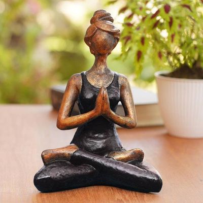 Primary image for Hand-Painted Cement Yoga Statuette Asana Pose in Black