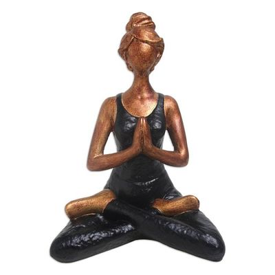 Alternate image for Hand-Painted Cement Yoga Statuette Asana Pose in Black