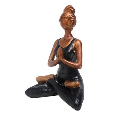 Alternate image for Hand-Painted Cement Yoga Statuette Asana Pose in Black