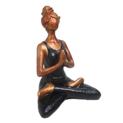 Alternate image for Hand-Painted Cement Yoga Statuette Asana Pose in Black