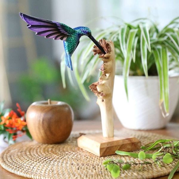 Alternate image for Handcrafted Hummingbird Jempinis and Benalu Wood Sculpture The Paradise Hummingbird