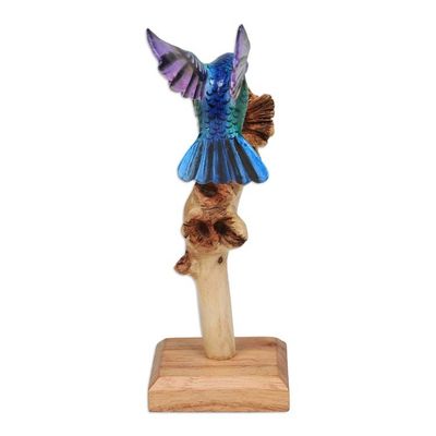 Alternate image for Handcrafted Hummingbird Jempinis and Benalu Wood Sculpture The Paradise Hummingbird