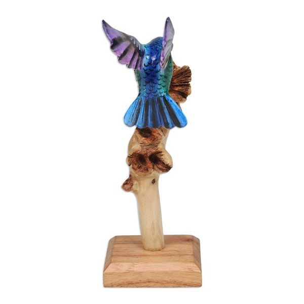 Alternate image for Handcrafted Hummingbird Jempinis and Benalu Wood Sculpture The Paradise Hummingbird