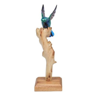Alternate image for Handcrafted Hummingbird Jempinis and Benalu Wood Sculpture The Paradise Hummingbird