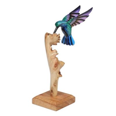 Alternate image for Handcrafted Hummingbird Jempinis and Benalu Wood Sculpture The Paradise Hummingbird