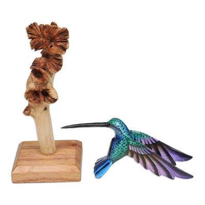 Alternate image for Handcrafted Hummingbird Jempinis and Benalu Wood Sculpture The Paradise Hummingbird