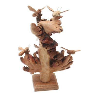 Alternate image for Jempinis Wood Honey Bee Statuette Honey Bees Buzzing