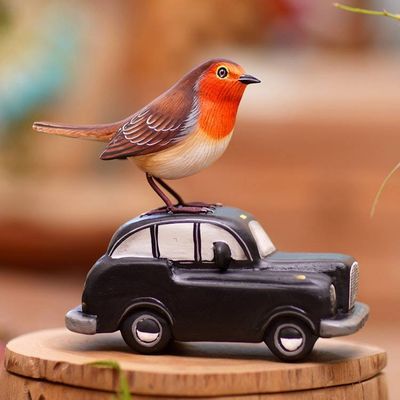 Primary image for Suar Wood Bird Statuette with Automobile Motif Going Places