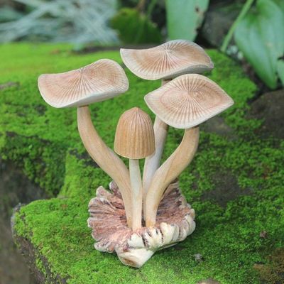 Primary image for Hand-Carved Jempinis Wood Forest Mushroom Sculpture Majestic Mushroom