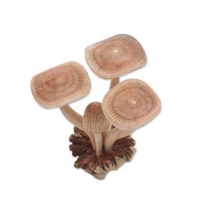 Alternate image for Hand-Carved Jempinis Wood Forest Mushroom Sculpture Majestic Mushroom