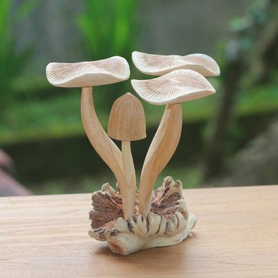 Alternate image for Hand-Carved Jempinis Wood Forest Mushroom Sculpture Majestic Mushroom