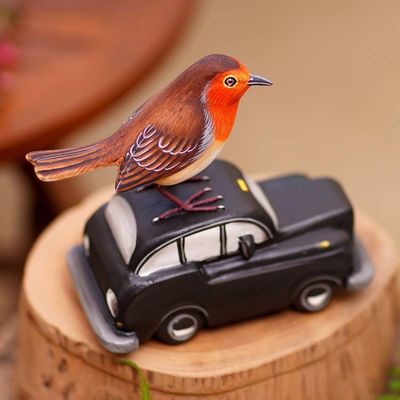 Alternate image for Suar Wood Bird Statuette with Automobile Motif Going Places