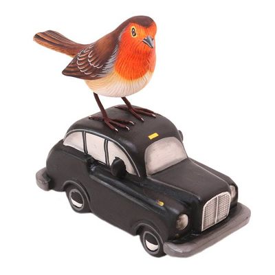 Alternate image for Suar Wood Bird Statuette with Automobile Motif Going Places