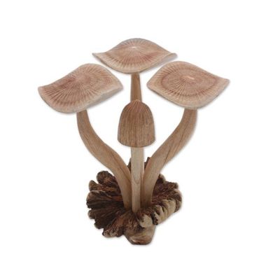 Alternate image for Hand-Carved Jempinis Wood Forest Mushroom Sculpture Majestic Mushroom