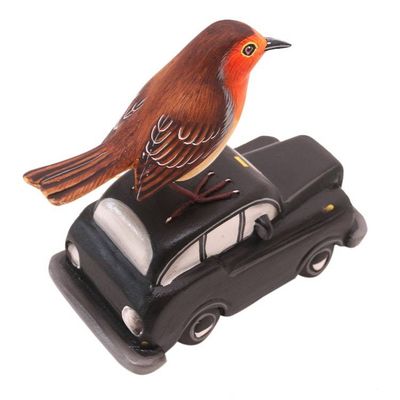 Alternate image for Suar Wood Bird Statuette with Automobile Motif Going Places