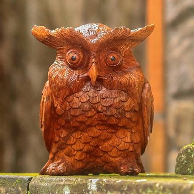 Primary image for Hand-Carved Suar Wood Owl Sculpture from Bali Owl Elder