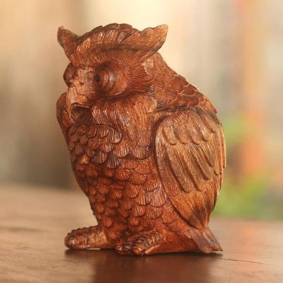 Alternate image for Hand-Carved Suar Wood Owl Sculpture from Bali Owl Elder