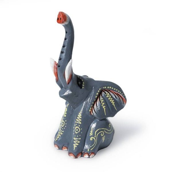 Alternate image for Wood Figurine Depicting a Grey Elephant with Raised Trunk Elephant Bliss