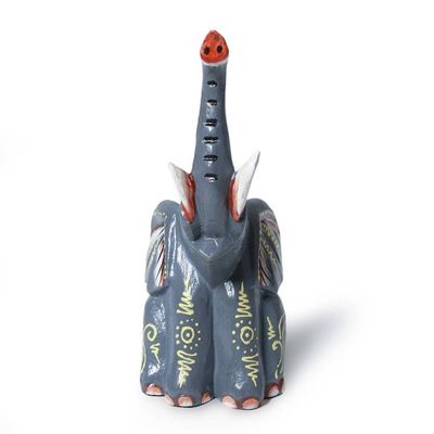 Alternate image for Wood Figurine Depicting a Grey Elephant with Raised Trunk Elephant Bliss