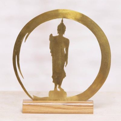 Primary image for Handmade Brass and Wood Sculpture of Buddha Standing Buddha Dome