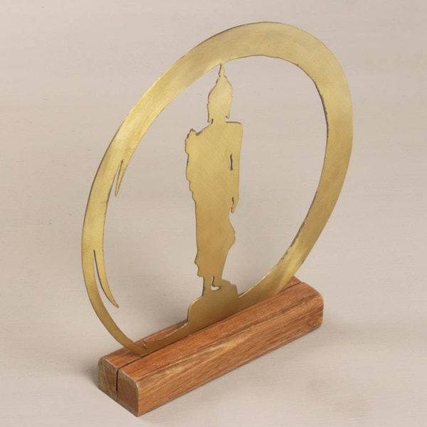 Alternate image for Handmade Brass and Wood Sculpture of Buddha Standing Buddha Dome