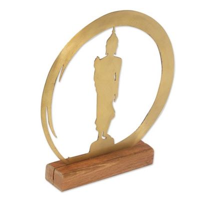 Alternate image for Handmade Brass and Wood Sculpture of Buddha Standing Buddha Dome