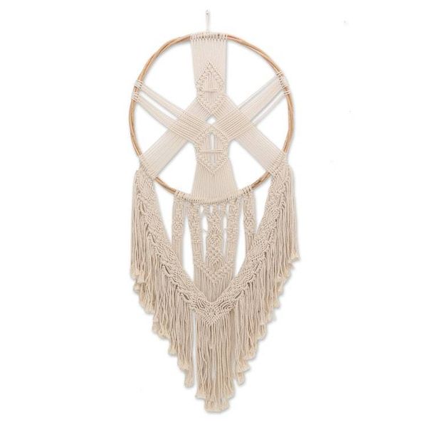 Alternate image for Round Hand-Knotted Cotton Wall Hanging from Bali Tegalalang Moonlight