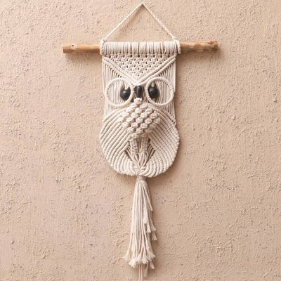 Primary image for Cotton Macrame Owl with Albesia Wood Accents Steady Owl