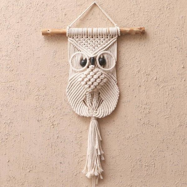 Alternate image for Cotton Macrame Owl with Albesia Wood Accents Steady Owl